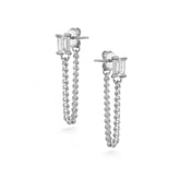 Silver Chain Earring, White Rhodium, Premium Cubic Zirconia  + Give Joy Gift
